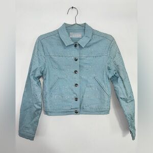 Rare Vintage Fubu Light Blue Denim Jacket Glitter Logo Womens size M
